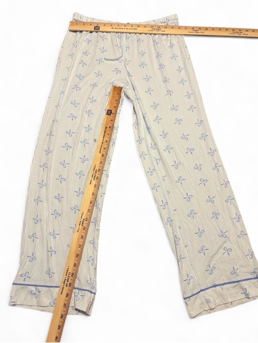 Shabby Chic Bow Print Pajama Set 3pc Large Short Sleeve Top Shorts Pants Blue L - Picture 9 of 11